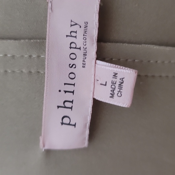 Philosophy Long Coat Pocketed Faux Leather Size Large Beige - Picture 7 of 9